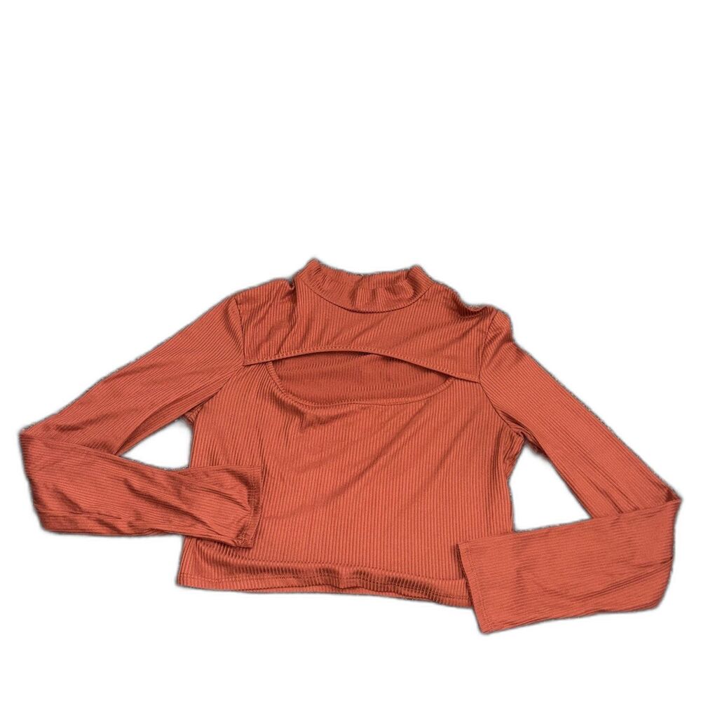 Timing Rust Orange Ribbed Cutout Long Sleeve Top Size XL